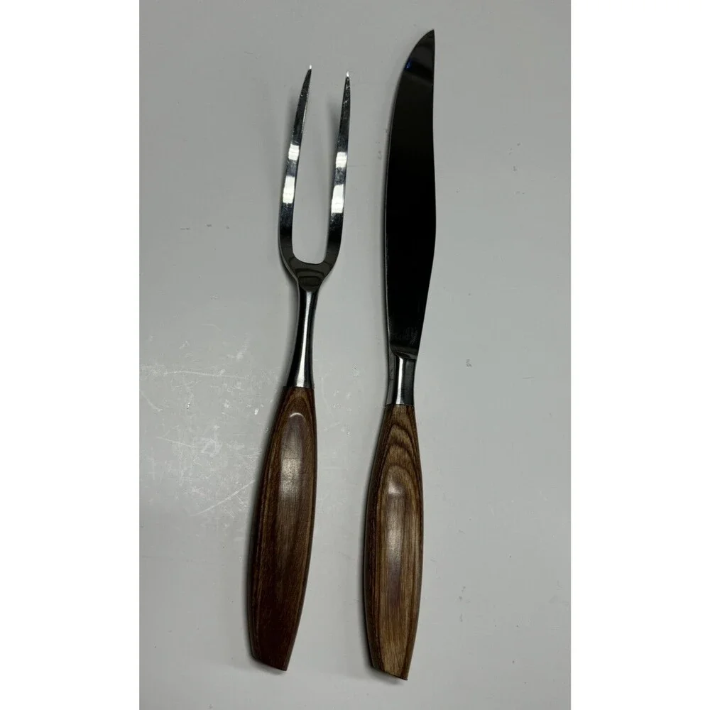 Scandia by Barlow Slicing Knife & Serving Fork Set Wood Handle Stainless Steel